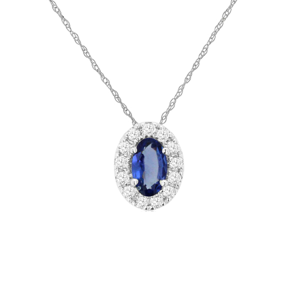 14K White Gold Oval-Cut Tanzanite Diamond Halo Pendant Necklace - Dallas TX