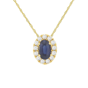 14K Yellow Gold Oval-Cut Blue Sapphire Diamond Halo Pendant Necklace - Dallas TX