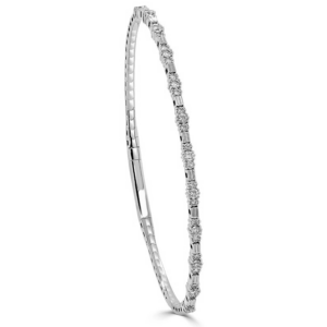 14K White Gold Flexible Accented Round Diamond Station Bangle - Dallas TX | Mariloff Diamonds