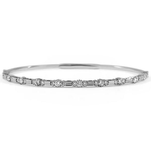 14K White Gold Flexible Accented Round Diamond Station Bangle - Dallas TX