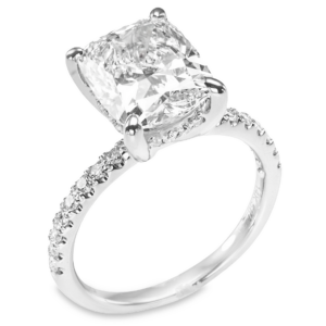 14K White Gold 4-Prong Basket Hidden-Halo Cushion Cut Diamond Engagement Ring - Dallas TX