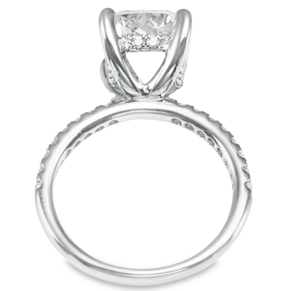 14K White Gold 4-Prong Basket Hidden-Halo Cushion Cut Diamond Engagement Ring - Dallas TX