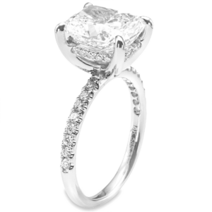 14K White Gold 4-Prong Basket Hidden-Halo Cushion Cut Diamond Engagement Ring - Dallas TX