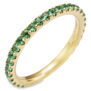 14K Yellow Gold Round Green Emerald Stackable Wedding Band - Dallas TX | Mariloff Diamonds