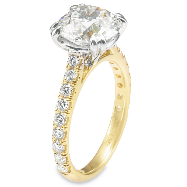 14K Two-Tone Gold Double-Claw 4-Prong Basket Cathedral Antique Cushion Cut Diamond Engagement Ring - Dallas TX