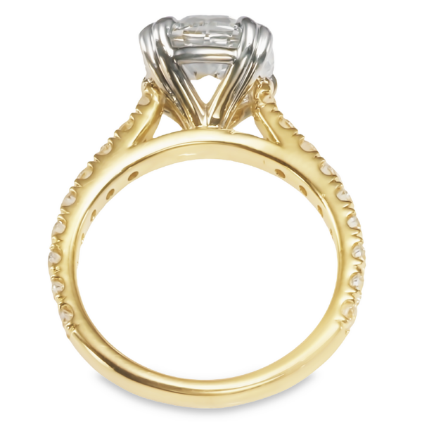 14K Two-Tone Gold Double-Claw 4-Prong Basket Cathedral Cushion Cut Diamond Engagement Ring - Dallas TX