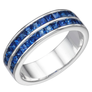 18K White Gold Channel Set Princess-Cut Blue Sapphire Fashion Ring - Dallas TX