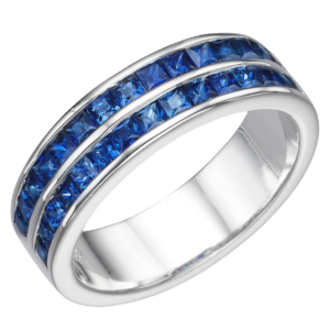 18K White Gold Channel Set Princess-Cut Blue Sapphire Fashion Ring at Mariloff Diamonds in Dallas TX