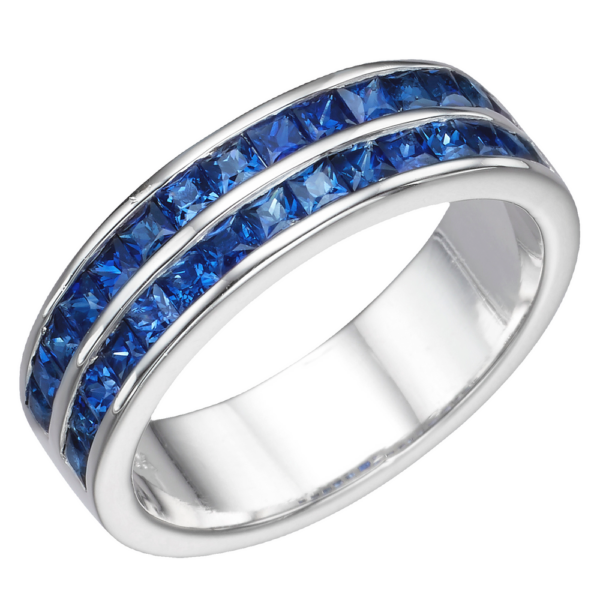 18K White Gold Channel Set Princess-Cut Blue Sapphire Fashion Ring at Mariloff Diamonds in Dallas TX