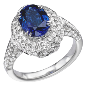 18K Gold Pave Diamond Halo Blue Sapphire Fashion Ring - Dallas TX