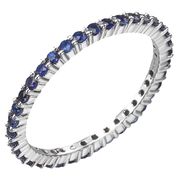 14K White Gold Round Blue Sapphire Shared Prong Eternity Band - Dallas TX