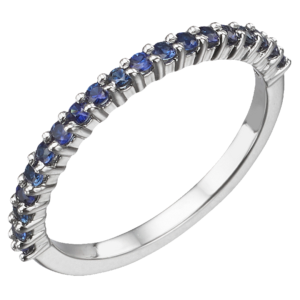 18K Gold Round Blue Sapphire Shared Prong Wedding Band