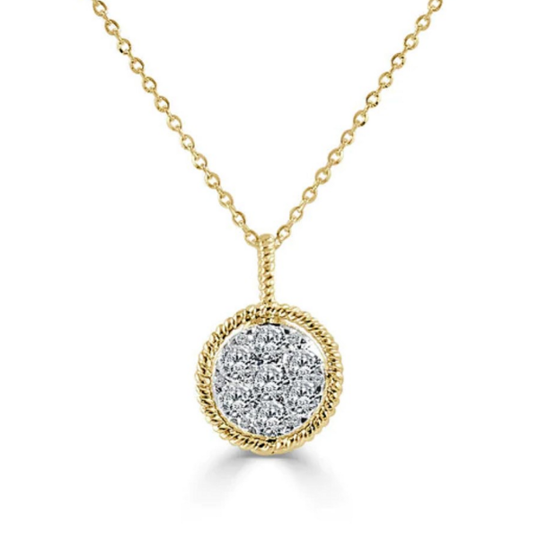 14K Yellow Gold Rope Halo Circular Diamond Cluster Pendant Necklace - Dallas TX
