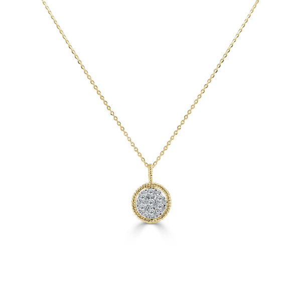 14K Rope Halo Circular Diamond Cluster Pendant Necklace - Mariloff Diamonds | Dallas