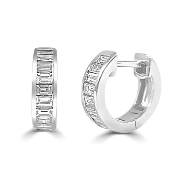 14K Channel Set East-West Baguette Diamond Huggie Earrings - Dallas | Mariloff Diamonds