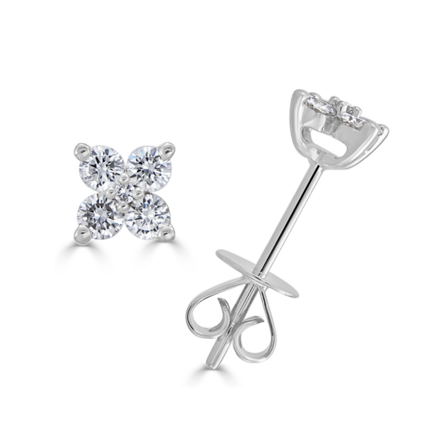 14K White Gold Five Stone Cluster Diamond Stud Earrings - Dallas TX