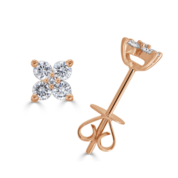 14K Rose Gold Five Stone Cluster Diamond Stud Earrings - Dallas TX | Mariloff Diamonds