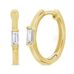 14K Yellow Gold Baguette Cut Diamond Hinged Huggie Hoop Earrings - Dallas TX