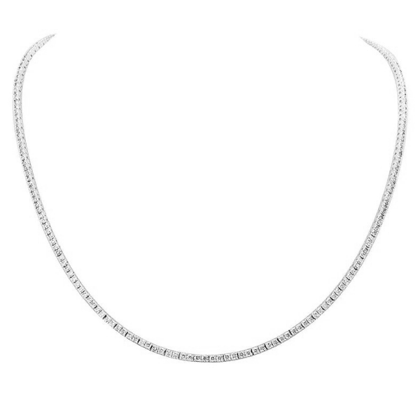 14K Gold Classic 3.12ctw Round Brilliant Diamond Tennis Necklace 17" - Mariloff Diamonds | Dallas