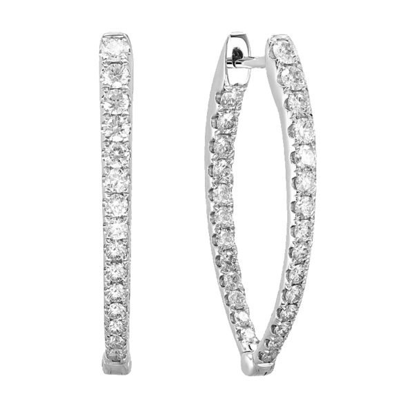 14K Gold Graduated Diamond Pointed Hoop Earrings 1.25" - Image 2
