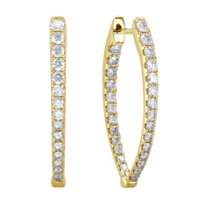14K Gold Graduated Diamond Pointed Hoop Earrings 1.25