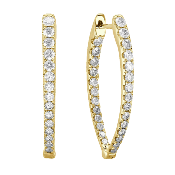 14K Gold Graduated Diamond Pointed Hoop Earrings 1.25"