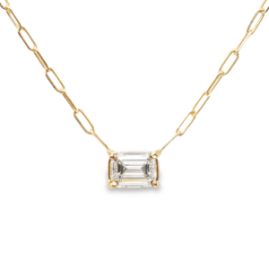 14K Gold Emerald-Cut Diamond Solitaire Paperclip Necklace - Dallas TX