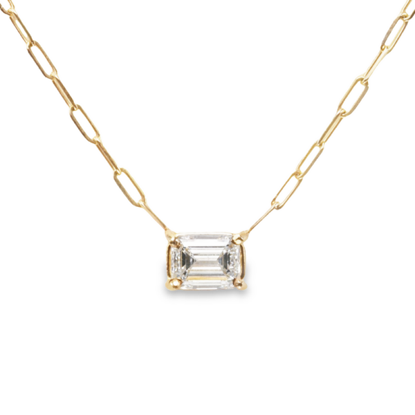 14K Gold Emerald-Cut Diamond Solitaire Paperclip Necklace - Dallas TX