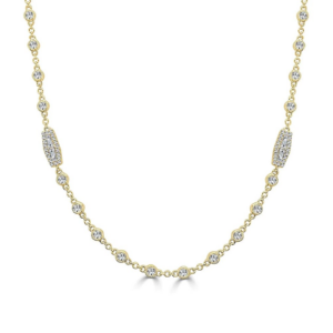 18K Baguette & Round Diamond Station Fashion Necklace 32