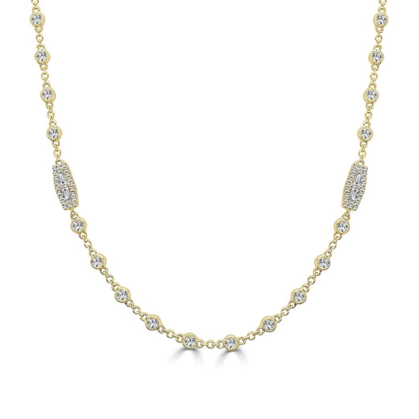 18K Baguette & Round Diamond Station Fashion Necklace 32" - Dallas TX