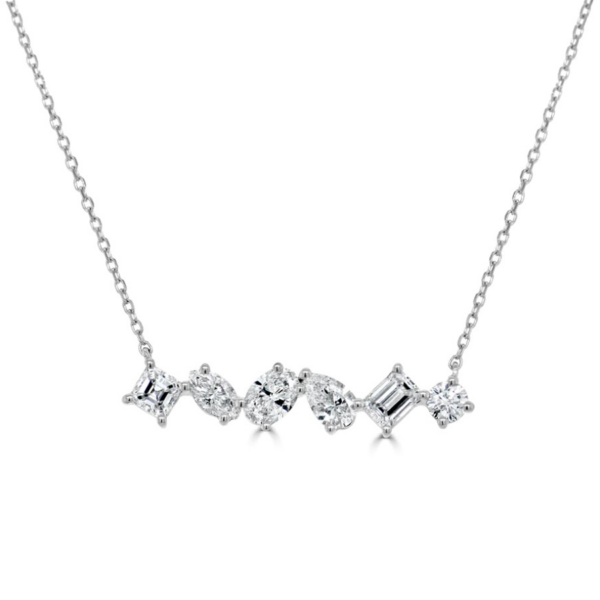 14K White Gold Off-Set Multi Fancy Shape Diamond Bar Necklace - Dallas TX