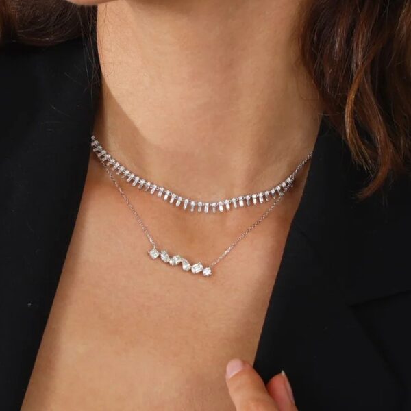 14K Gold Off-Set Multi Fancy Shape Diamond Bar Necklace - Dallas TX | Mariloff Diamonds