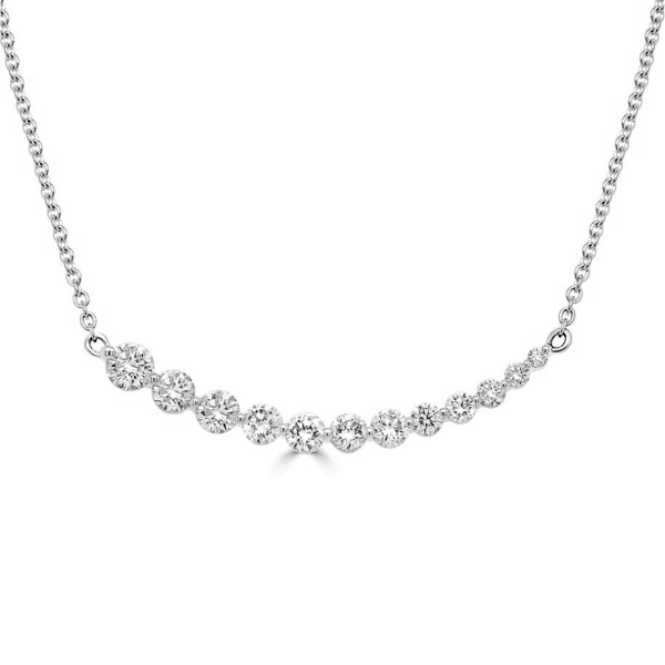 14K Gold Curved Graduated Round Brilliant Diamond Bar Necklace - Mariloff Diamonds