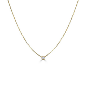 14K Gold Bezel Set Diamond Solitaire Pendant Necklace