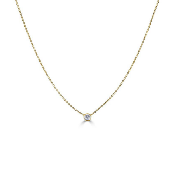 14K Gold Bezel Set Diamond Solitaire Pendant Necklace