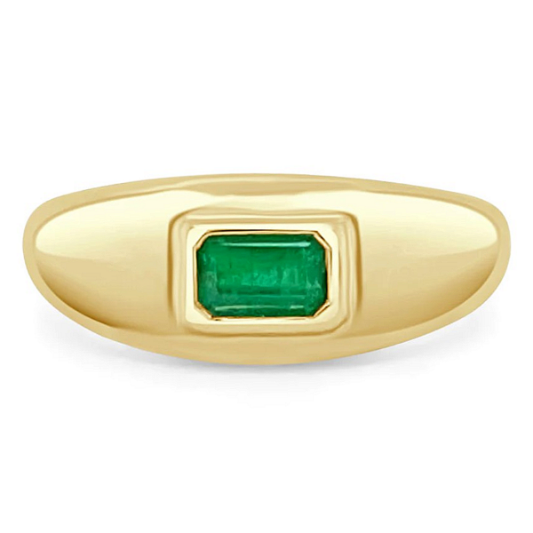 14K Yellow Gold Bezel-Set Green Emerald Domed Fashion Ring - Dallas TX