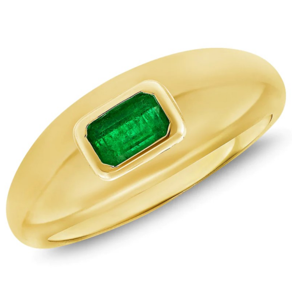 14K Gold Bezel-Set Green Emerald Domed Fashion Ring - Mariloff Diamonds | Dallas TX