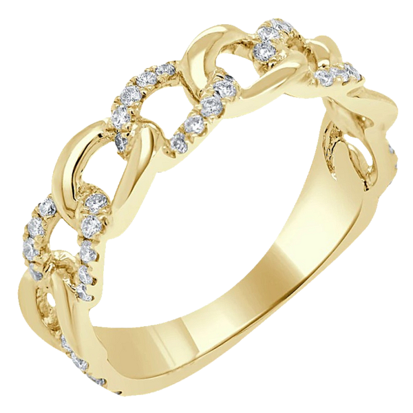14K Yellow Gold Alternating Diamond Accented Chain Link Fashion Ring - Dallas TX