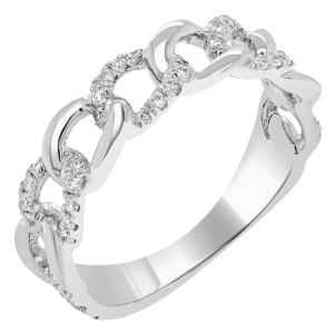 14K White Gold Alternating Diamond Accented Chain Link Fashion Ring - Dallas TX | Mariloff Diamonds