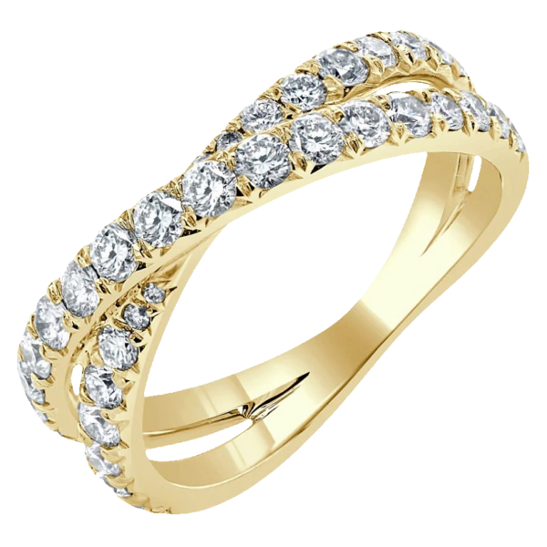 14K Yellow Gold Round Brilliant Cut Diamond Criss-Cross Fashion Ring - Dallas | Mariloff Diamonds