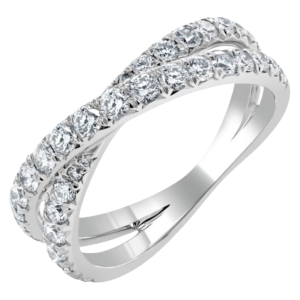 14K White Gold Round Brilliant Cut Diamond Criss-Cross Fashion Ring - Dallas TX