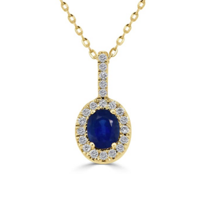 14K Gold Oval-Cut Blue Sapphire Diamond Halo Pendant Necklace - Dallas TX | Mariloff