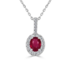 14K Gold Oval-Cut Ruby Gemstone Diamond Halo Pendant Necklace - Dallas TX