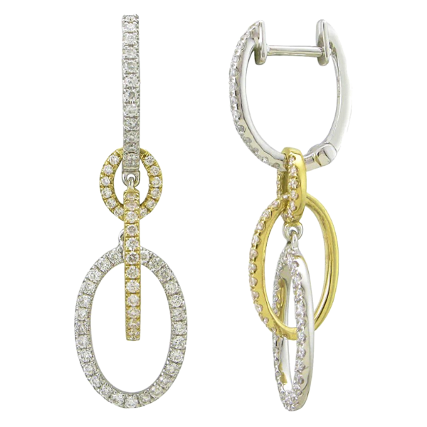 14K Two-Tone Gold Oval-Link Diamond Accented Fashion Earrings - Dallas TX