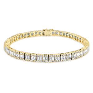 14K Yellow Gold Baguette and Round Diamond Tennis Bracelet - 4.15ctw | Dallas TX