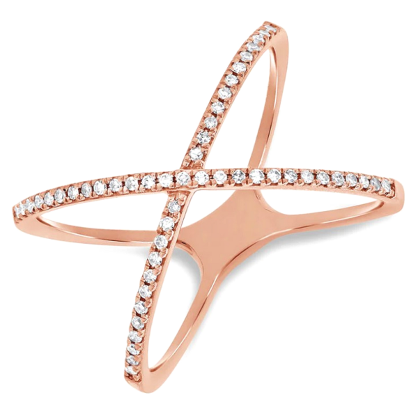 14K Gold Classic Round Diamond Accented Criss-Cross Fashion Ring - Image 3