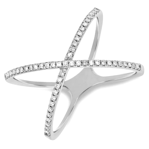 14K Gold Classic Round Diamond Accented Criss-Cross Fashion Ring - Image 2