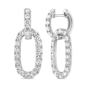 14K White Gold Interlocking Diamond Accented Link Fashion Earrings - Dallas TX