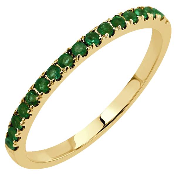 14K Yellow Gold 0.26ctw Round Green Emerald Stackable Wedding Band - Dallas TX