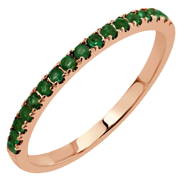 14K Rose Gold 0.26ctw Round Green Emerald Stackable Wedding Band - Dallas TX | Mariloff Diamonds